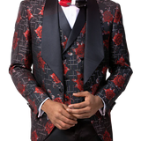 Flamboyant Black and Red Floral Blazer