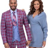 Elegant Burgundy 3-Piece Plaid Suit