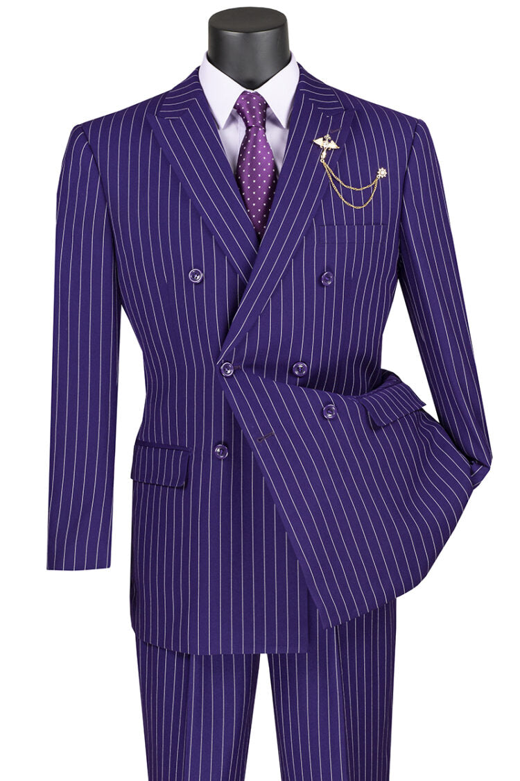 Executive Double Breasted Suit Pleated Pants & Gangster Stripes