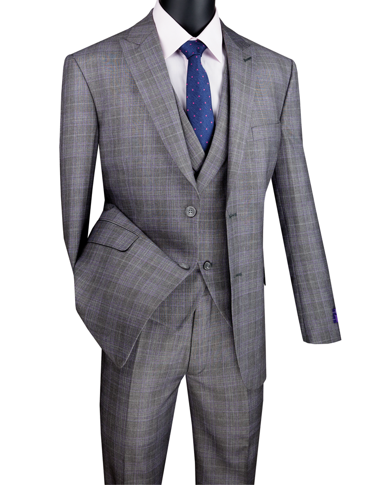 Elegant Checkered 2 Buttons Modern Fit Suit