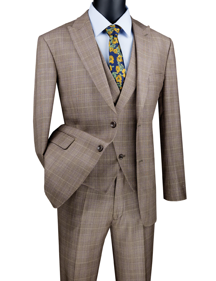 Elegant Checkered 2 Buttons Modern Fit Suit