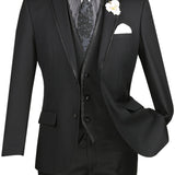 Slim Fit Vested Textured Solid Trimmed Lapel Suit for Men