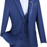 Slim Fit Vested Textured Solid Trimmed Lapel Suit for Men