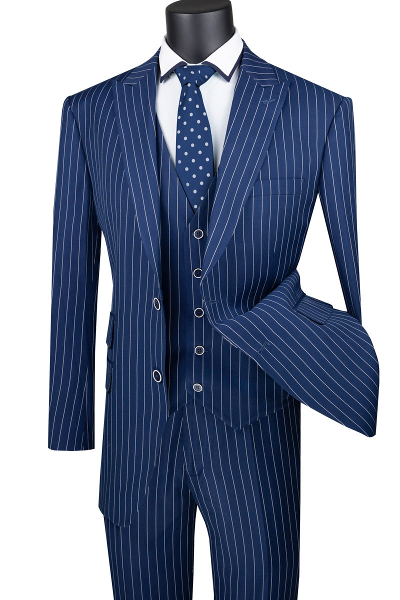 Single Breasted  3pcs Vested Suit with Peak Lapel