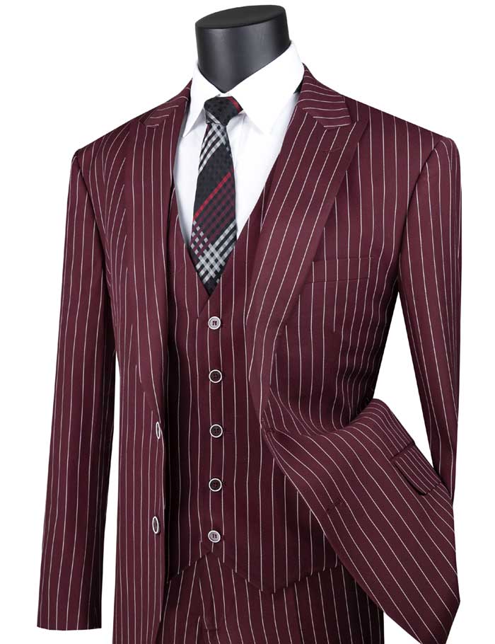 Single Breasted  3pcs Vested Suit with Peak Lapel